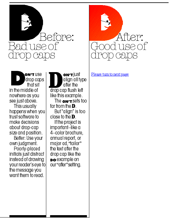 Drop caps bad typography before